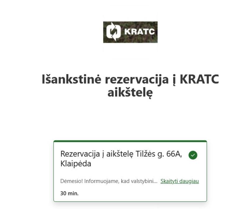 KRATC naujovė: jau galima iš anksto registruotis vizitui į Tilžės g. 66A aikštelę